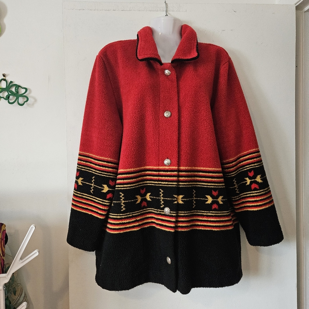 Western Tribal Style Red Fleece Jacket Made in Canada VTG